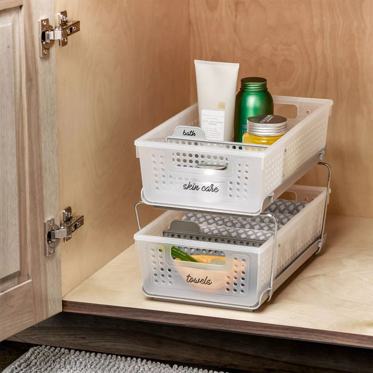 Two-Tier Organizer with Dividers in Frost/Gray - Steel and Plastic, Hand Washable, Lockable