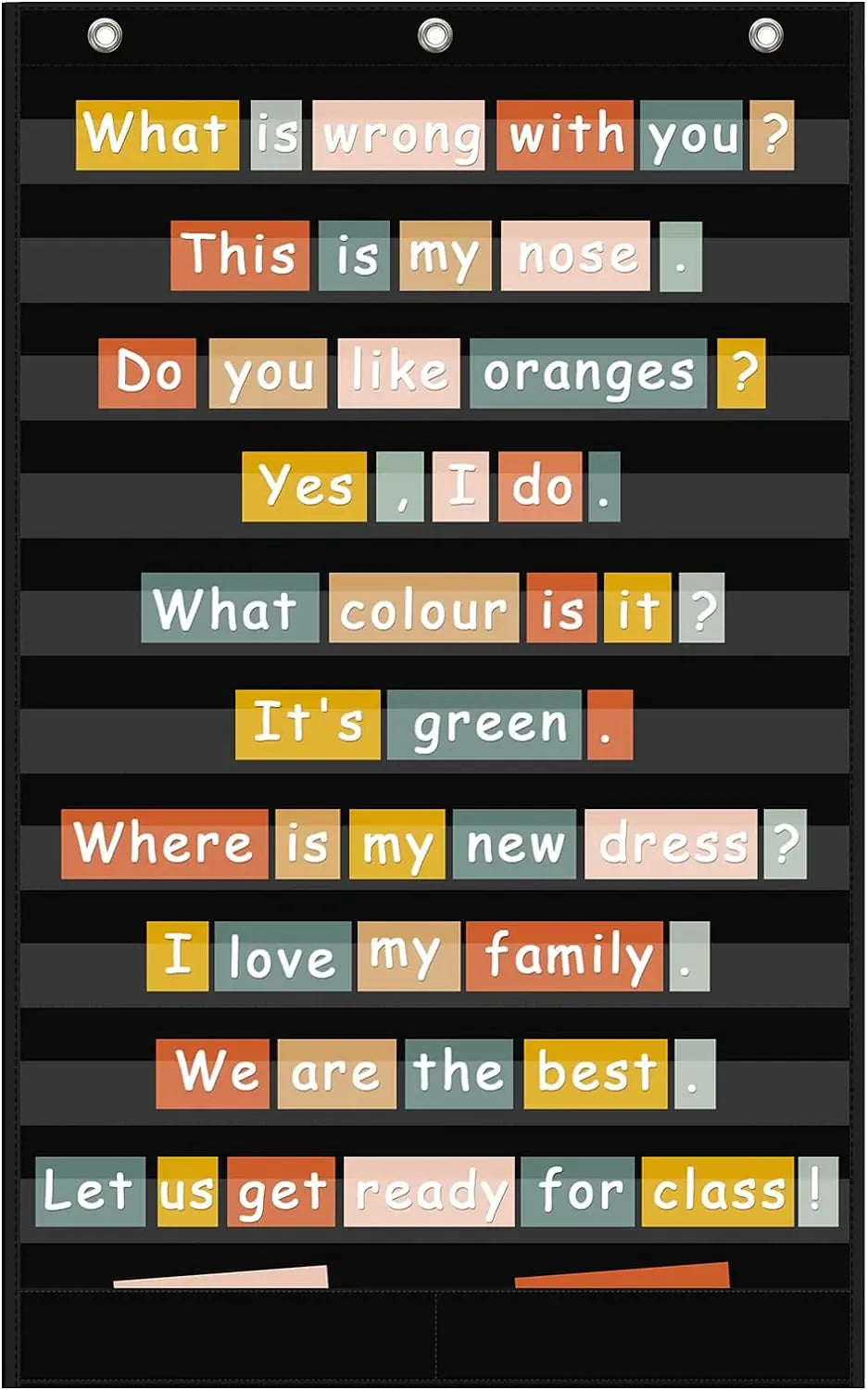 Classroom Black Standard Pocket Chart Words Chart with Extra Storage Pocket for Sentence Strips School Home Office Use