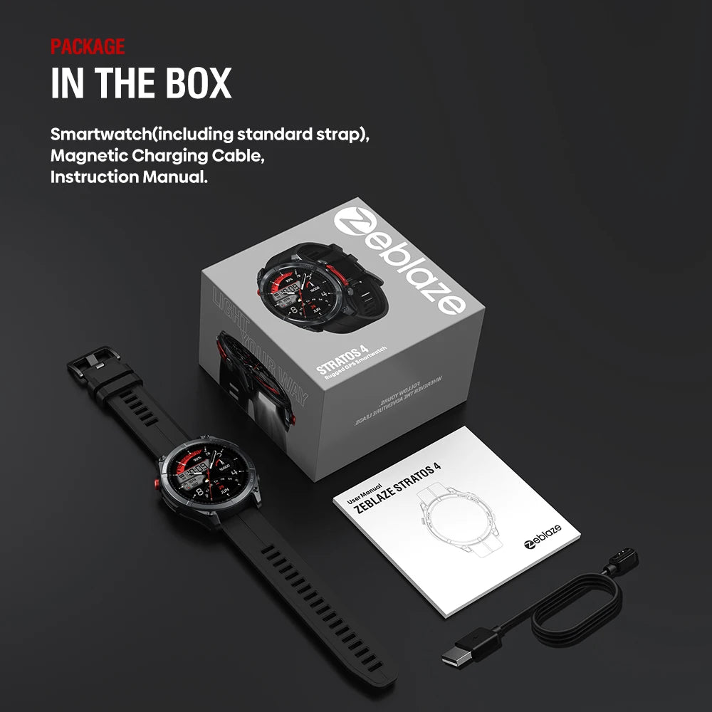 NEW 2025 Stratos 4 GPS Smartwatch 1.43" AMOLED Screen Compass Barometric Altimeter Flashlight Voice Calling Smart Watch