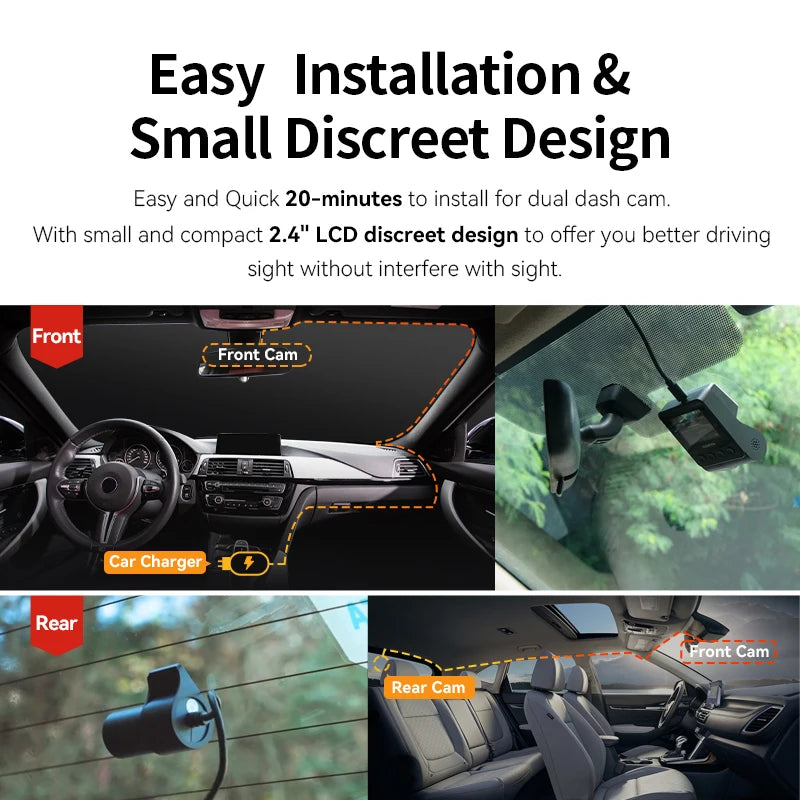 Dash Cam Z50 Front and Rear 4K, Cam Car Camera with 2160P Front +1080P Rear, Built-In Wifi GPS, Dual Dash Camera for Cars