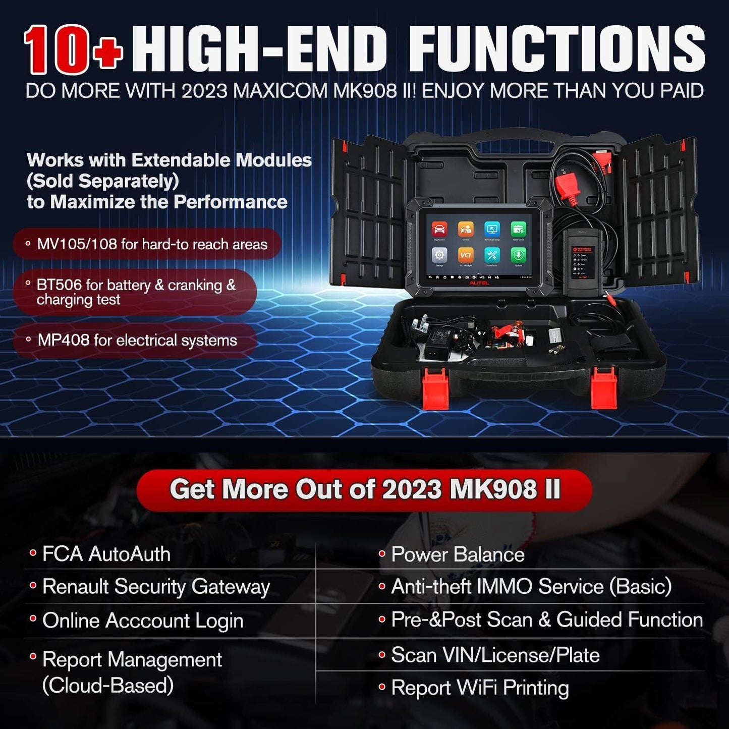 AUTEL Maxicom MK908 II Automotive Diagnostic Scan Tool 36+ Reset Services 10+ High-End Functions 21+ Languages Support NO-IP Limitation