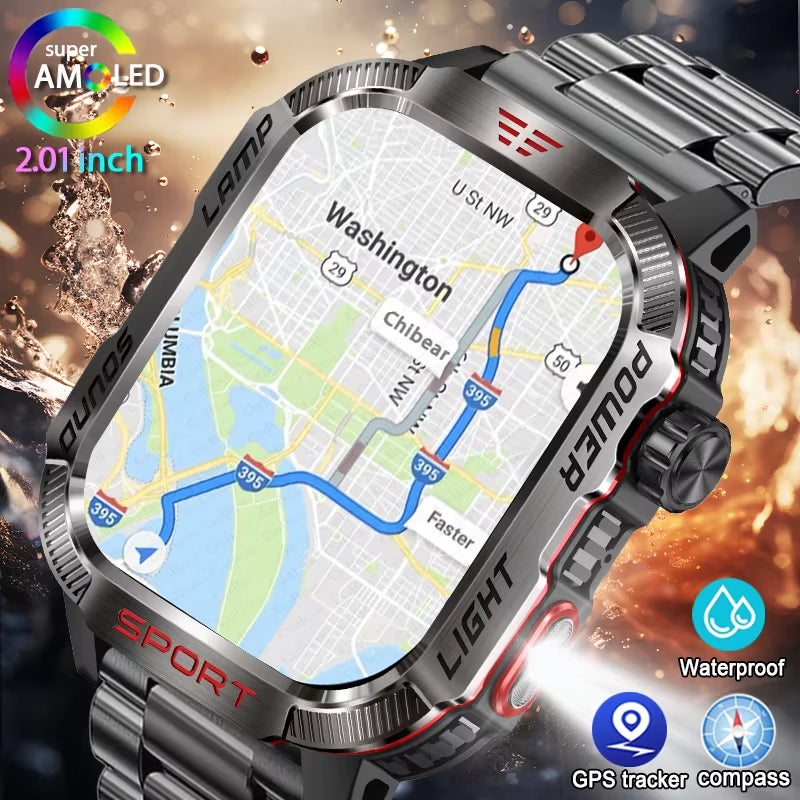 Military GPS Smart Watch Men Flashlight Compass Waterproof Outdoor Sport Tracker Bluetooth Call Smartwatch