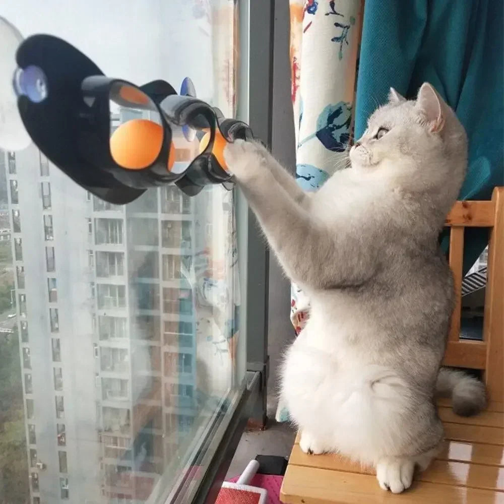 New Track Cat Toy Plastic Sucker Track Ball Pet Accessories Window Table Tennis Adsorption Glass Cat Toy Funny Cat Toys Pet Toys