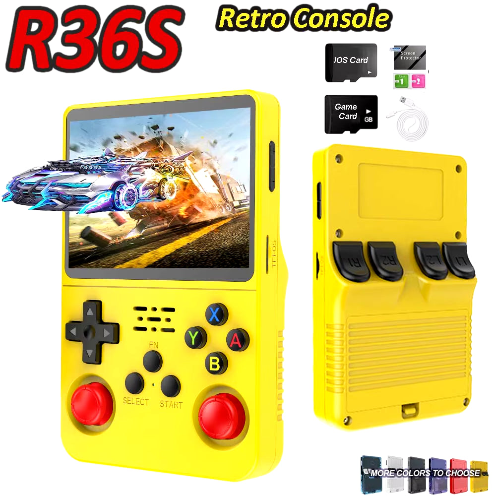 R36S Game Console Linux System 64G Portable Video Consoles 3.5 Inch IPS Screen with Retro Games Pocket Handheld Game Players