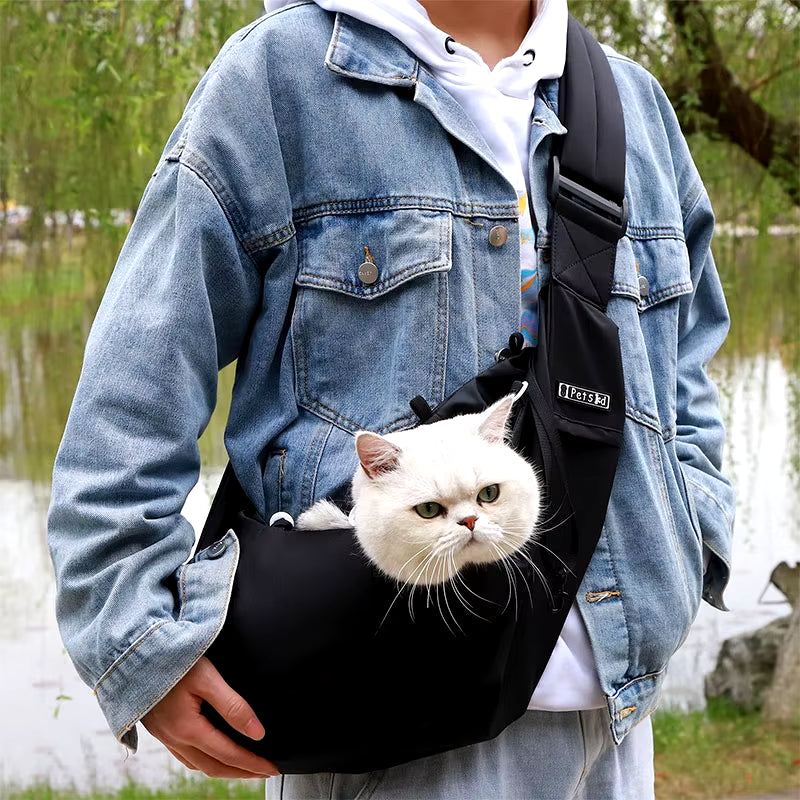 Stylish Pet Sling Carrier Bag for Small Dogs and Cats - Portable Nylon Shoulder Messenger for Outdoor Adventures