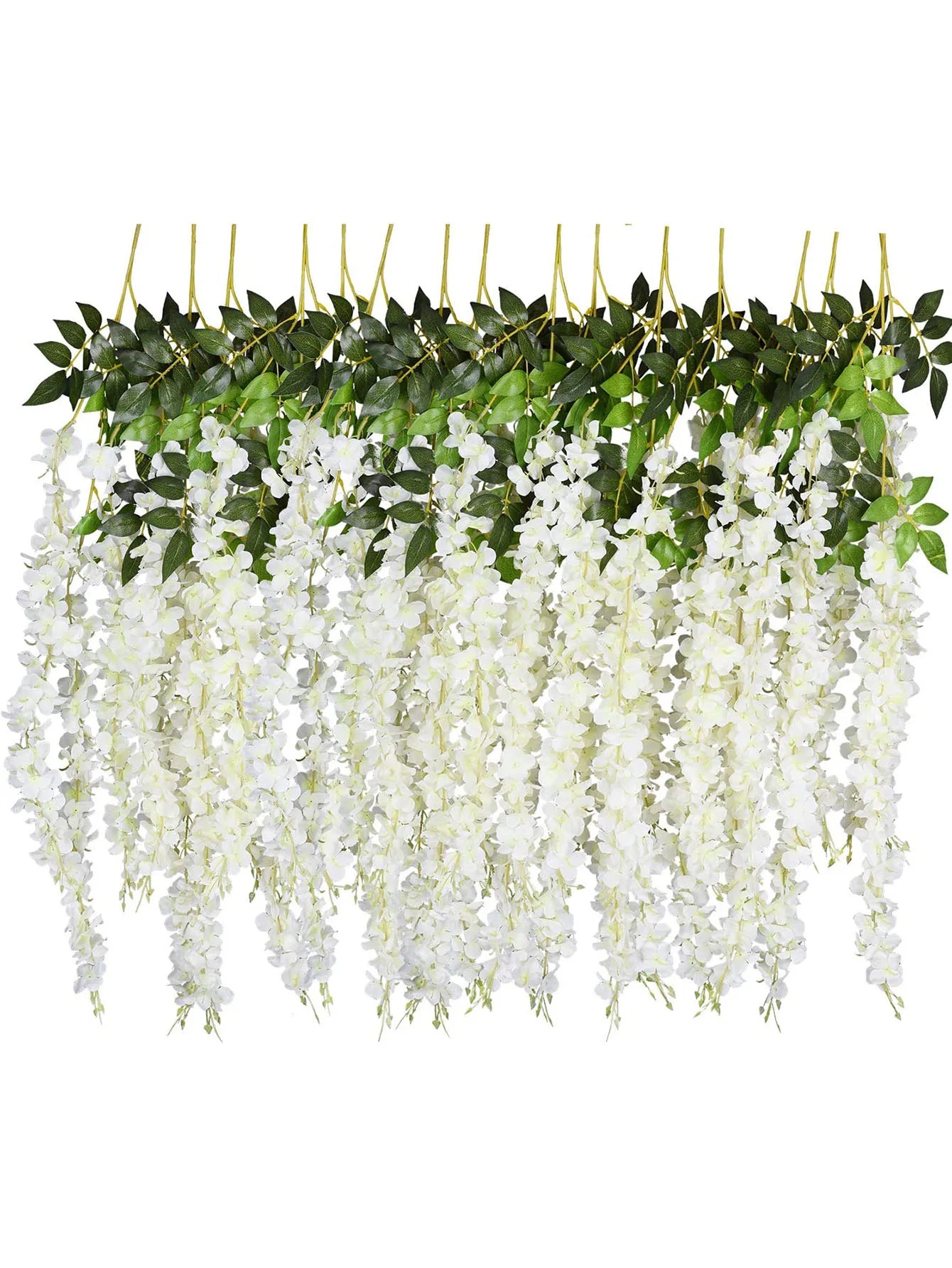 12Pcs Wisteria Artificial Fake Flower Bushy Vine Ratta Hanging Garland for Wedding Home Wall Decor Pink