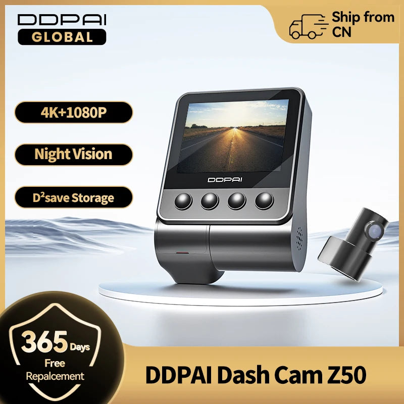 Dash Cam Z50 Front and Rear 4K, Cam Car Camera with 2160P Front +1080P Rear, Built-In Wifi GPS, Dual Dash Camera for Cars