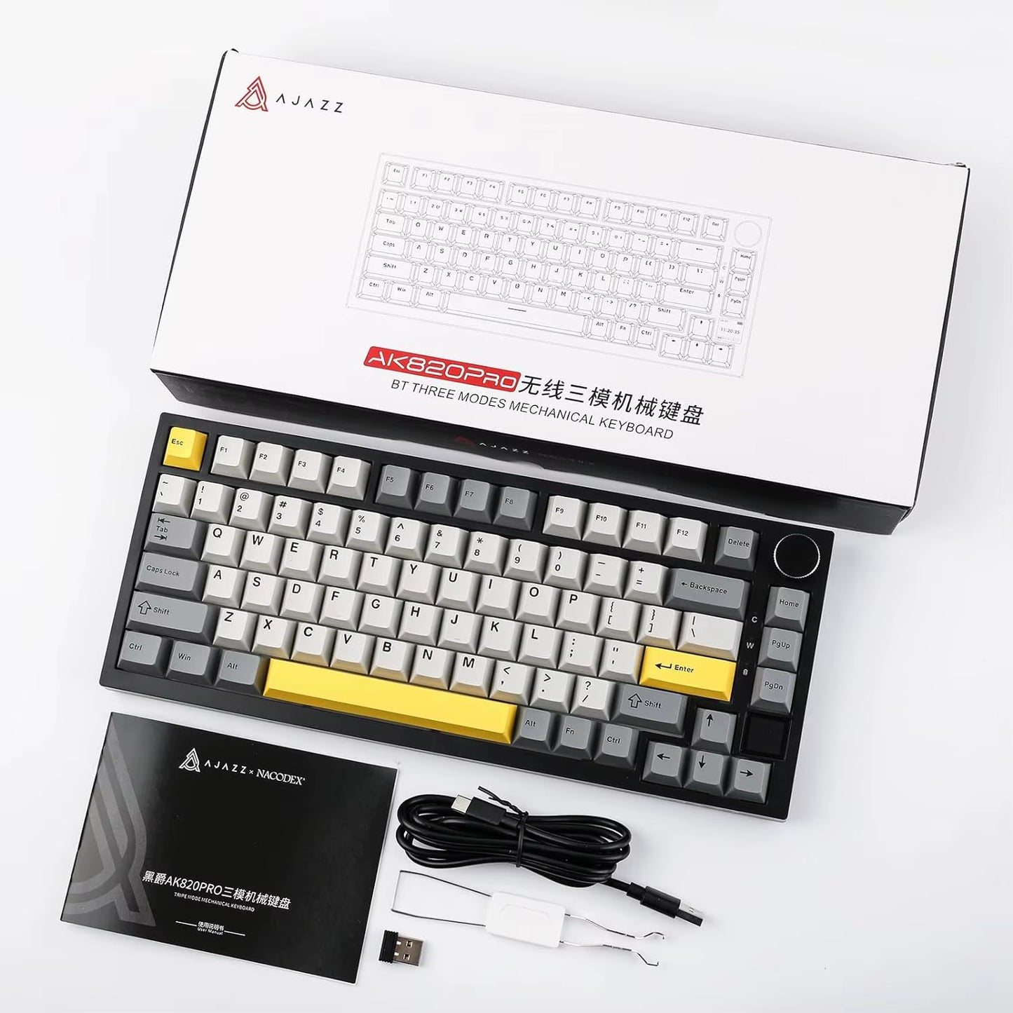 Ak820/Ak820Pro Gaming Mechanical Keyboard Bluetooth 5.1/Wireless/C-Wired Customized Keyboard with Knob Hot Swapping Gasket