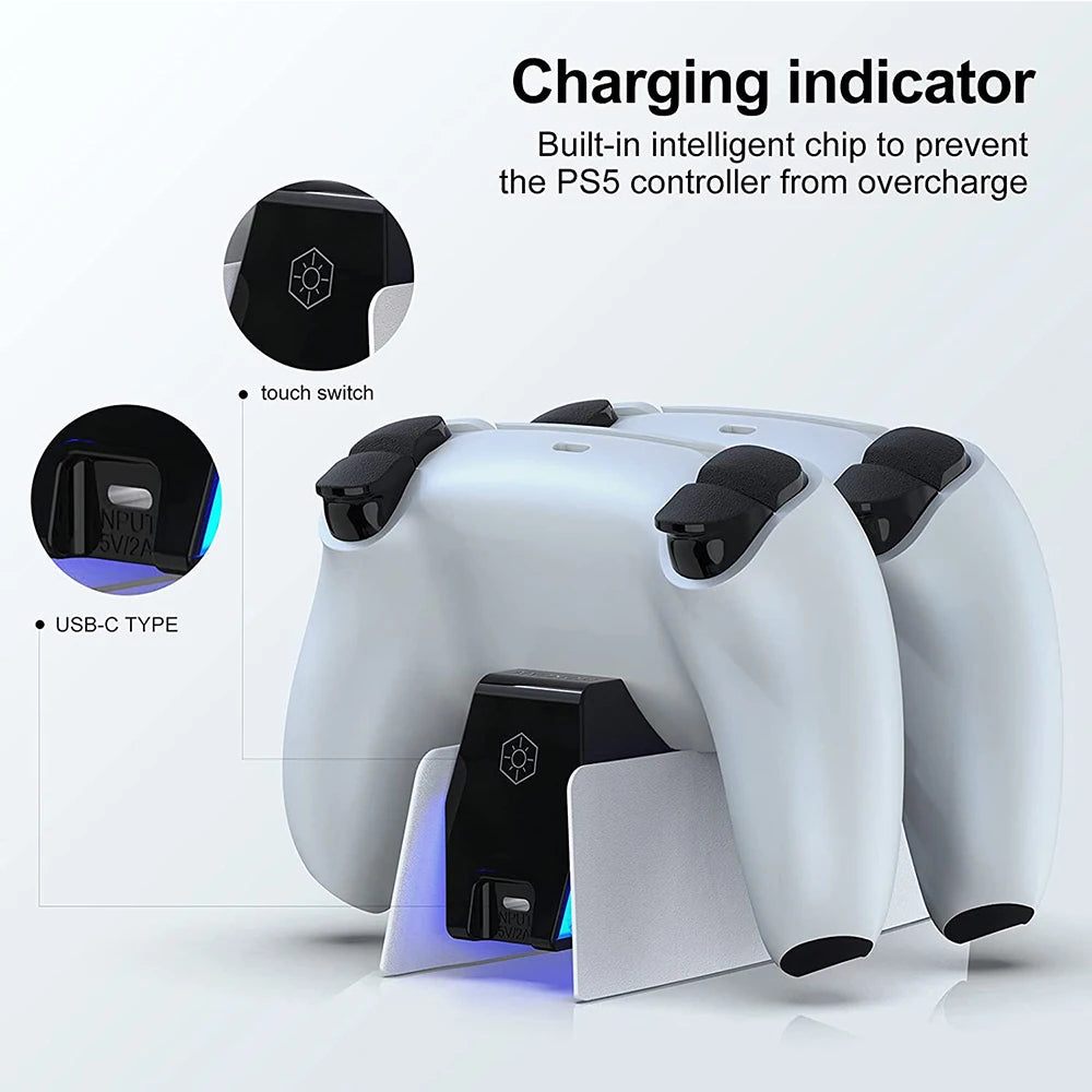 For PS5 Type-C Dualsense Charging Station Dual Charging Dock Charger Stand for Playstation 5 Dualsense Wireless Game Controller