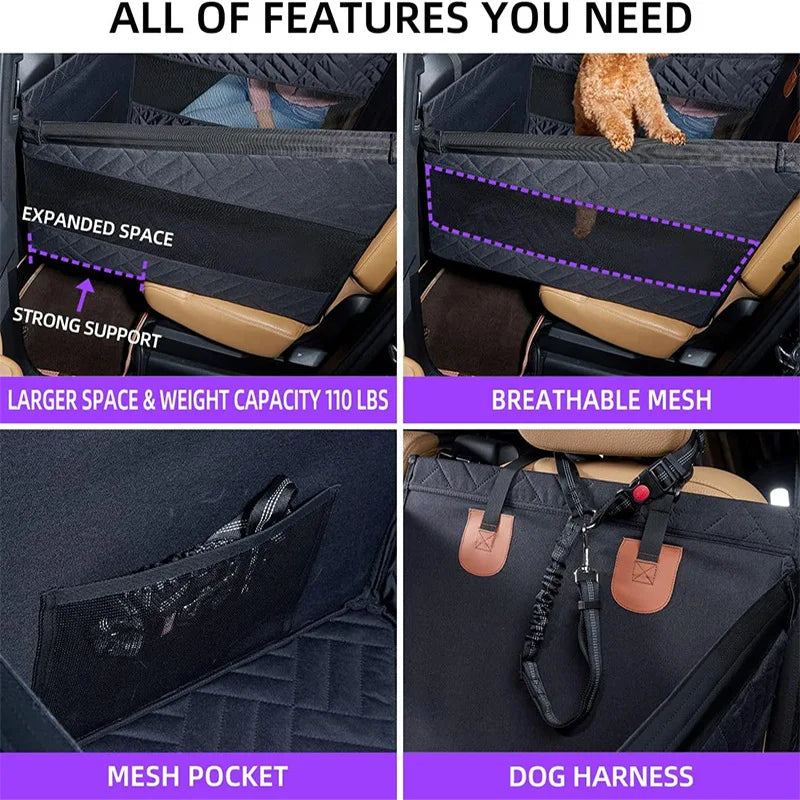 Portable Dog Car Rear Seat Protective Cover Waterproof Dirt Resistant Pet Seat Cover Black Shoulder Strap Hammock Travelmattress