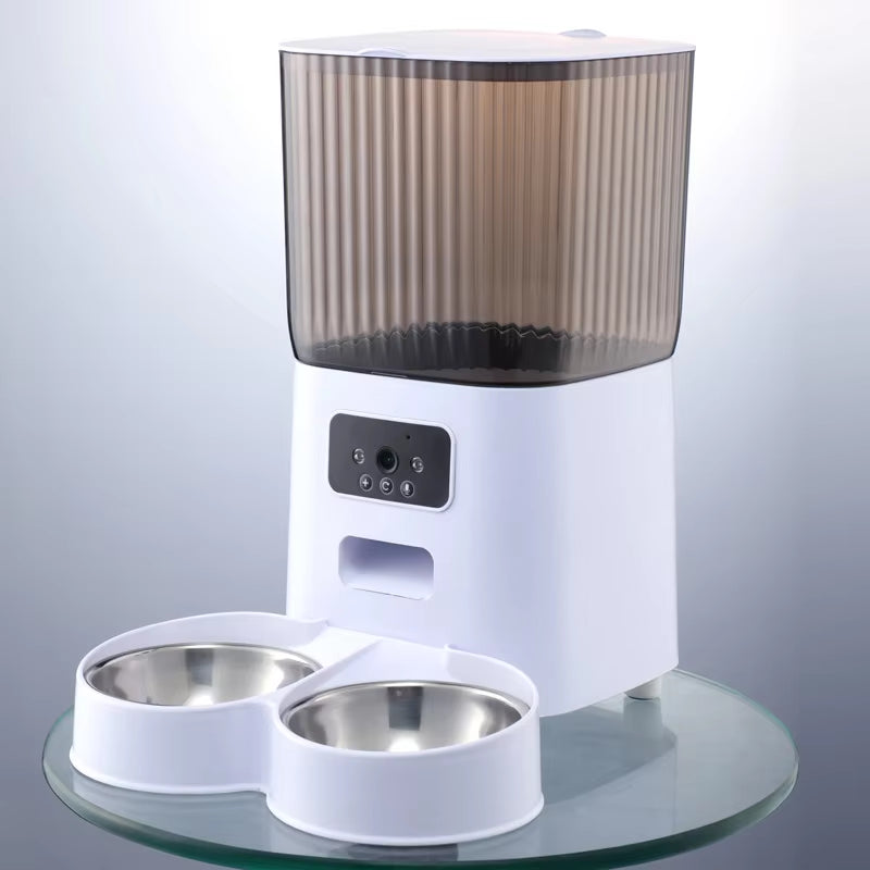 5L Pet Feeder with Camera Automatic Cat Feeder Smart Dog Food Dispenser Wifi Timing Stainless Steel Feeding Bowl(No 5V 2A Plug)
