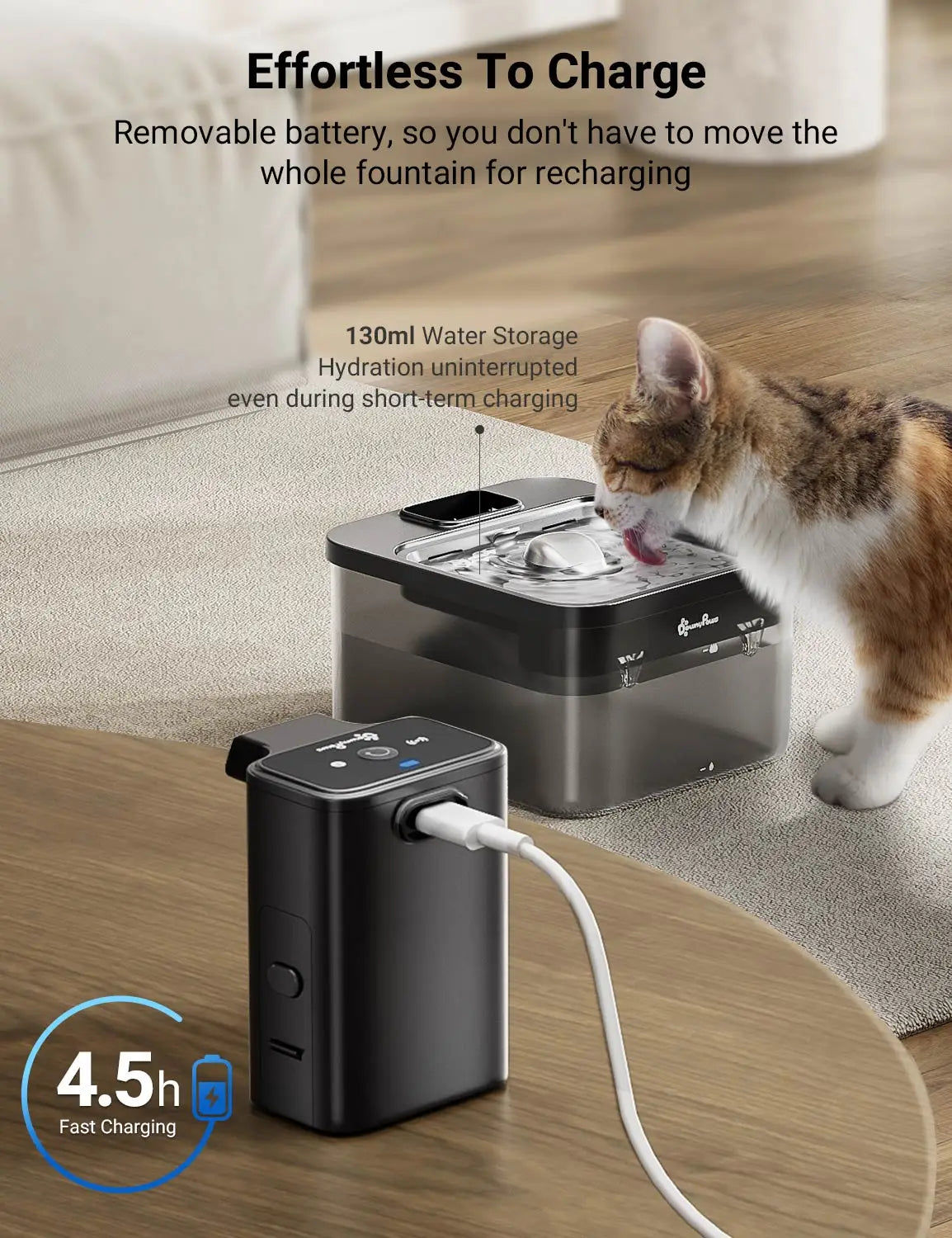 2.5L Automatic Stainless Steel Cat Water Fountain 4000Mah Wireless Pet Drinker Battery & Sensor 2 in 1 Dispenser