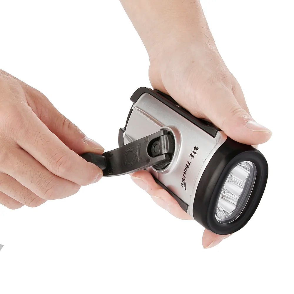 THORFIRE Hand Cranking Solar Powered Flashlight IPX6 Waterproof LED Flashlights Emergency Lights Dynamo Torch Ideal for Camping Outdoor Climbing Backpack Hiking