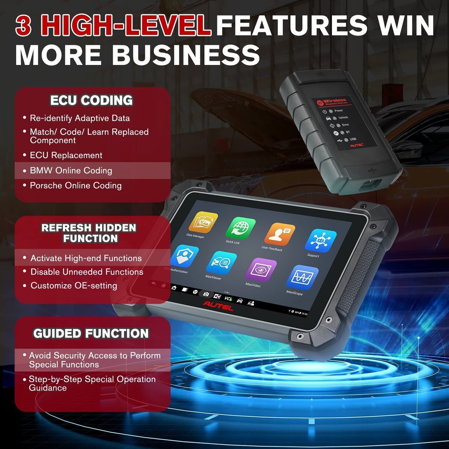 AUTEL Maxicom MK908 II Automotive Diagnostic Scan Tool 36+ Reset Services 10+ High-End Functions 21+ Languages Support NO-IP Limitation