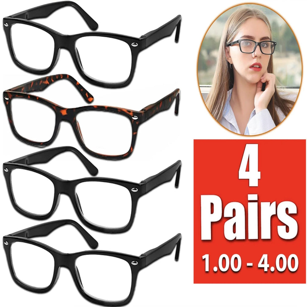 Mens Womens Reading Glasses 4 Pairs Unisex Classic Retro Spring Hinge Readers