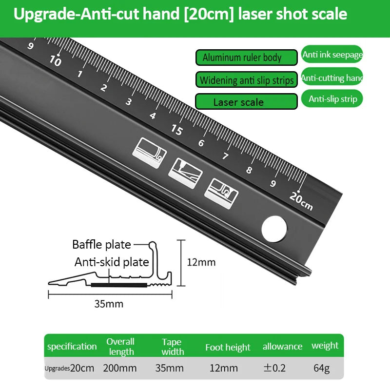 20/30/45Cm Multifunctional High Precision Aluminum Alloy Straight Ruler anti Cutting Hands Marking Ruler for Drawing Measuring