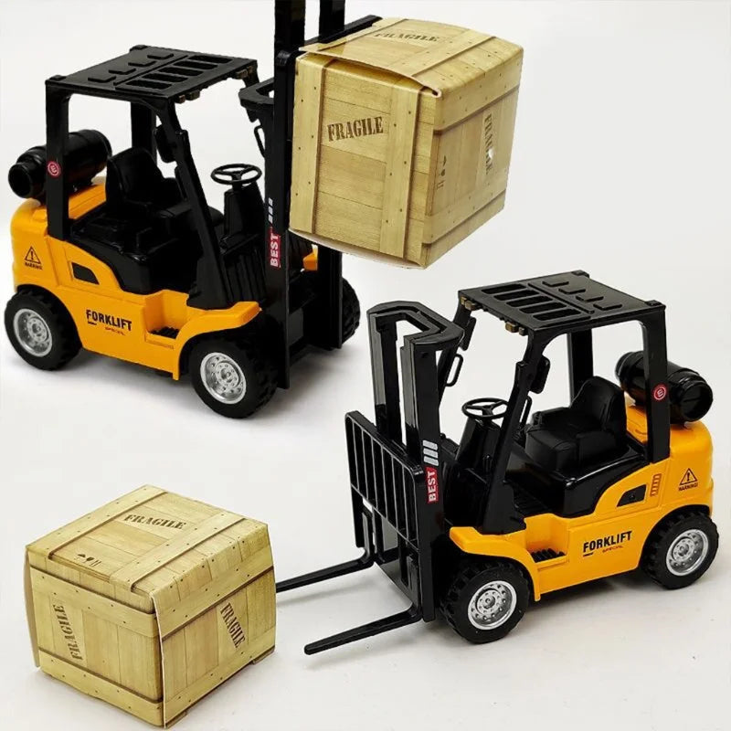 Scale 1:50 Simulation Vehicle Forklift Toy Model Micro Alloy Car Diorama with W/ Cargo Pallet Box Kids Gifts 1Pcs