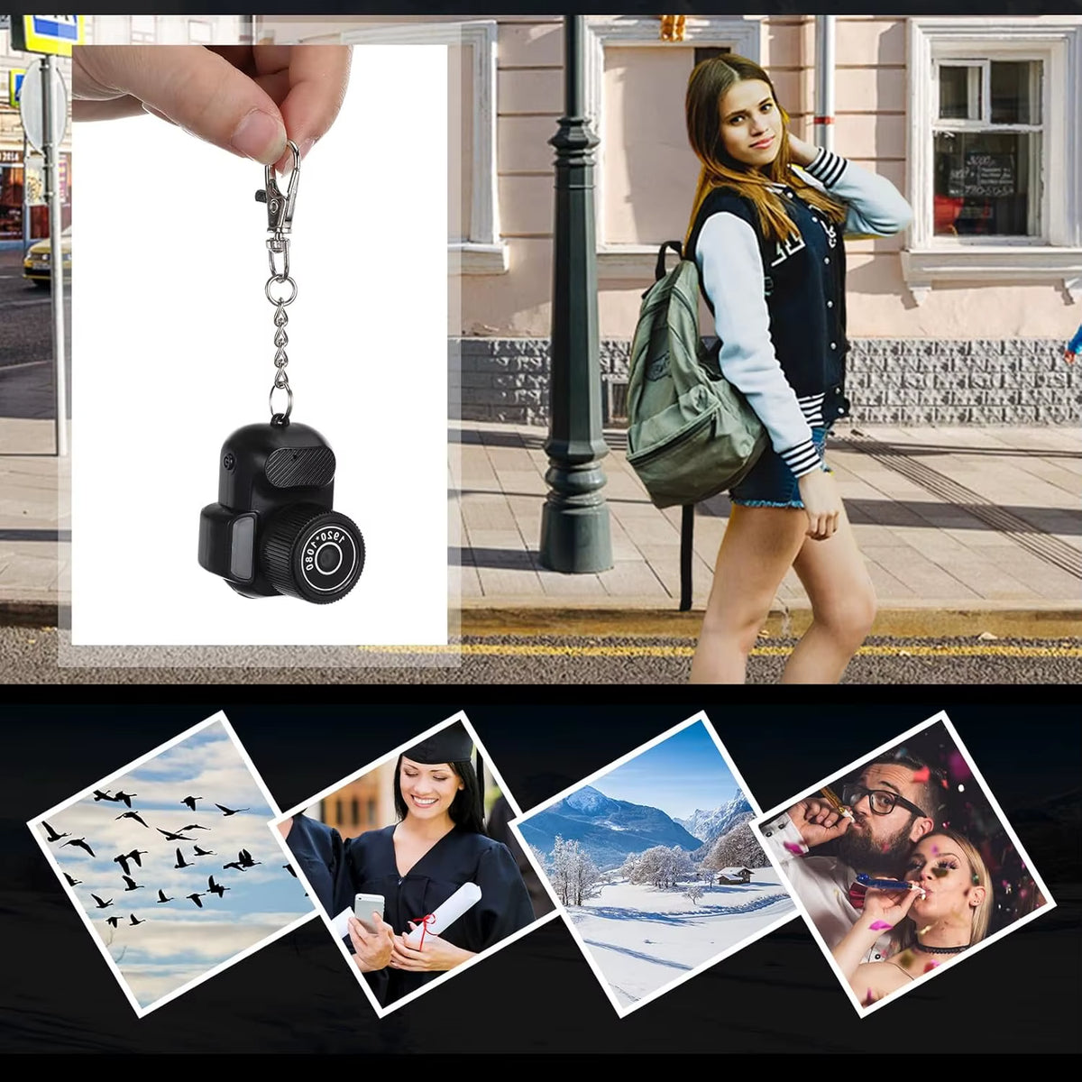 Mini Keychain Retro Digital Camera with 8GB Card, 1080P Resolution, 6 Filters, and 0.96'' HD Display