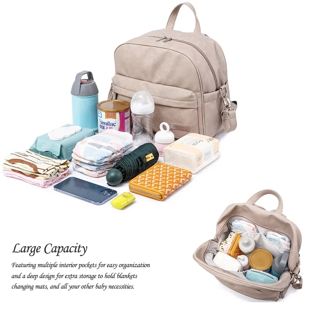 Soboba Solid Fashion Diaper Backpack for Baby Care Waterproof Multi-Function Nappy Changing Bag for Mother Stylish Diaper Bags