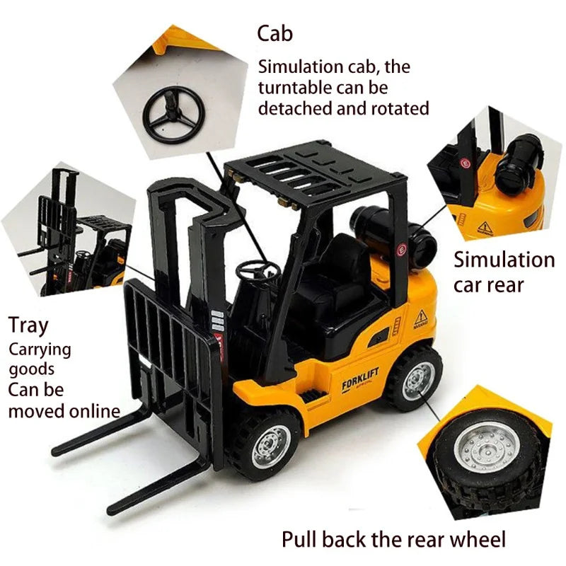 Scale 1:50 Simulation Vehicle Forklift Toy Model Micro Alloy Car Diorama with W/ Cargo Pallet Box Kids Gifts 1Pcs