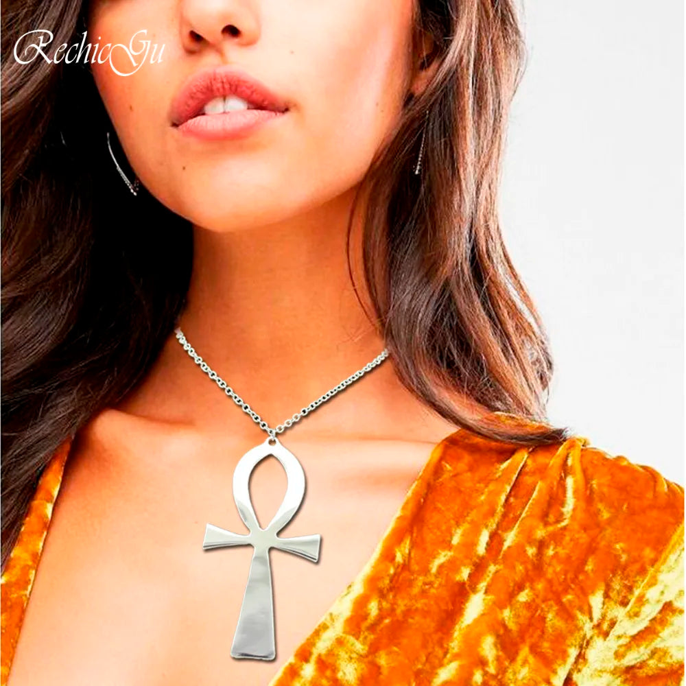 Vintage Egyptian Life Big Ankh Cross Pendant Long Chain Choker Necklace Jewelry Fashion Unisex Accessories Dropshipping