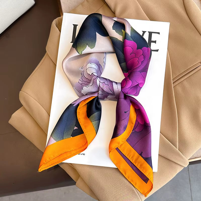 2025 New Fashion 70X70Cmprinted Women'S Scarf Pashmina Silk Scarf Square Shawl Decorative Headband Neck Luxury Design Bandana