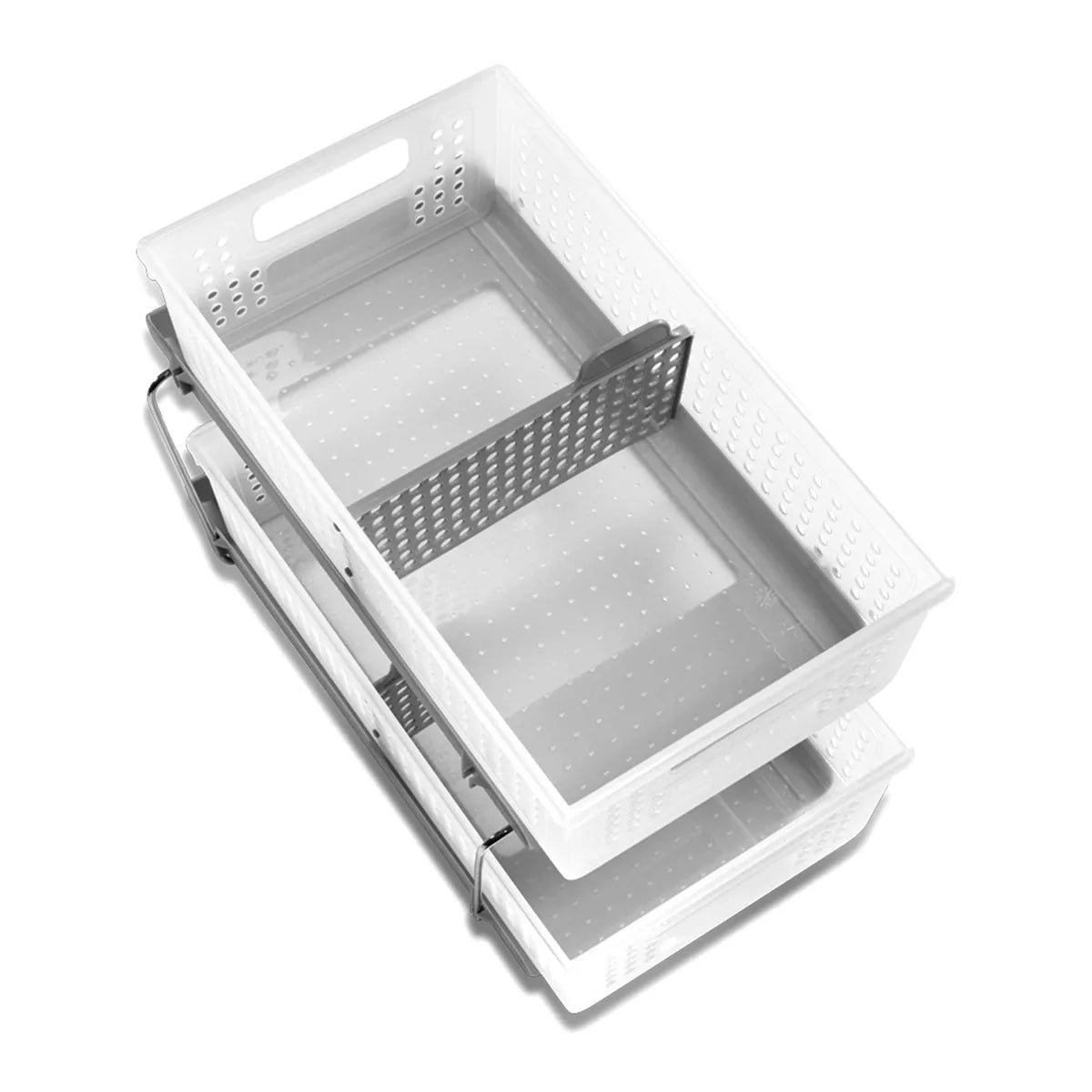 Two-Tier Organizer with Dividers in Frost/Gray - Steel and Plastic, Hand Washable, Lockable