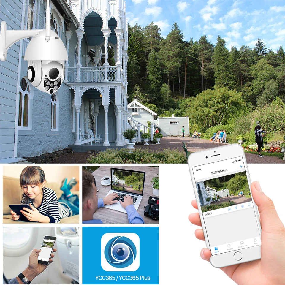 YCC365 plus PTZ Wifi Camera Outdoor 1080P HD CCTV Security Camera 4X Zoom Waterproof Speed Dome Wireless Surveillance Camera New