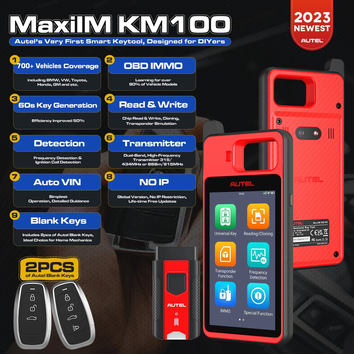 Autel Maxiim KM100 Key Fob Programmer Immobilizer Tool Key Creation IMMO Learning Chip Read Cloning Frequency