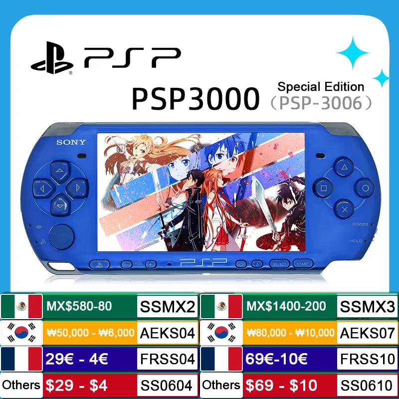 PSP 3000 VIBRANT BLUE (PSP-3006) Original Game Console Sony PSP3000 Handheld Arcade Game Console (+Free Games)