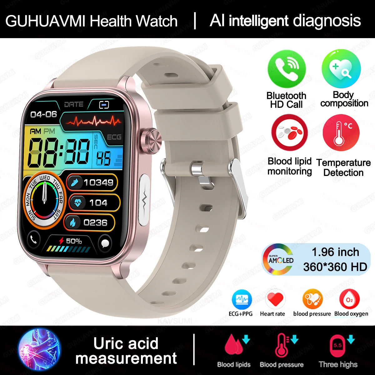 AI Diagnostic Detector Smart Watch Women Blood Lipid and Uric Acid Body Composition Test Women Menstrual Health Tracker 2025 New