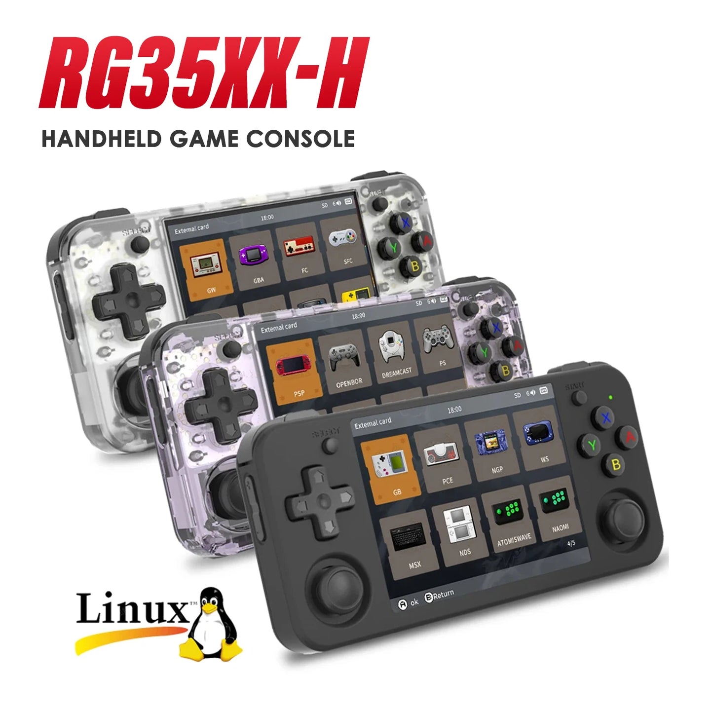 RG35XX H Hand-Held Consoles for Playing Video Games 3.5-Inch IPS 640*480 Screen Retro Game Player 3300 Mah 5000+ Games