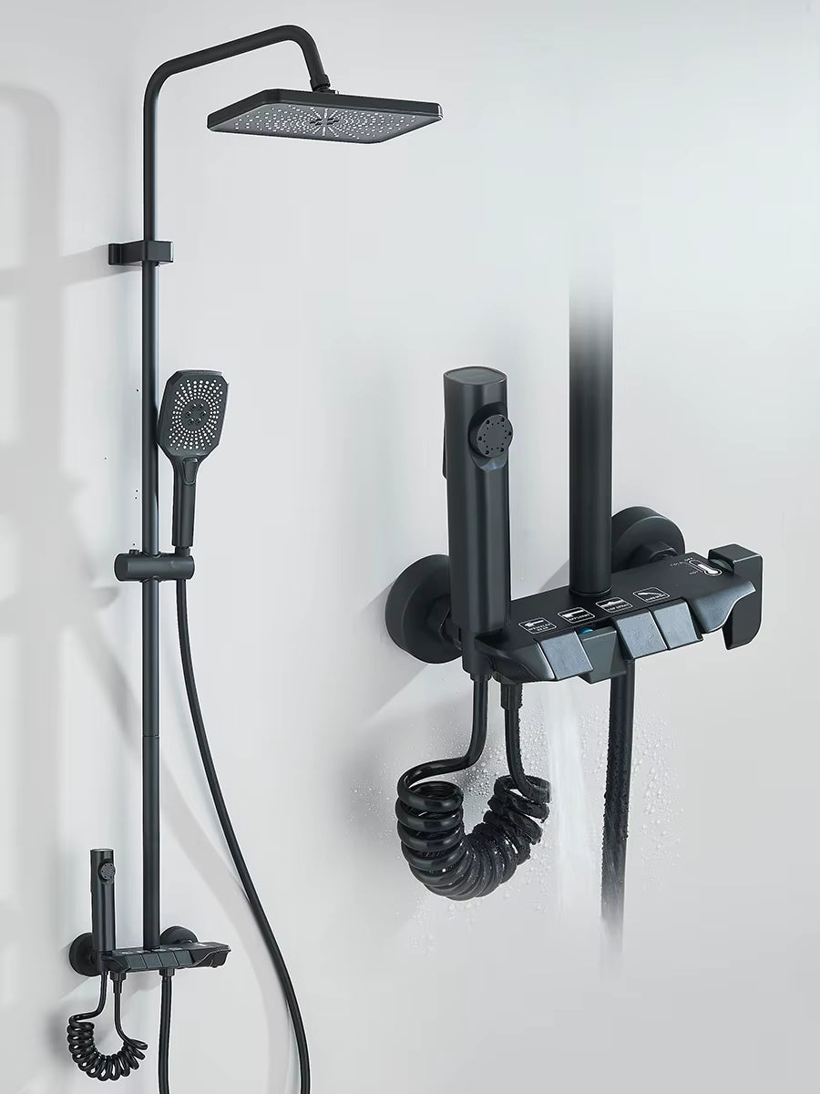 4-Way Piano Shower System with Rain Shower Bidet Faucet Hot Cold Water Mixer for Bathroom Shower Kit