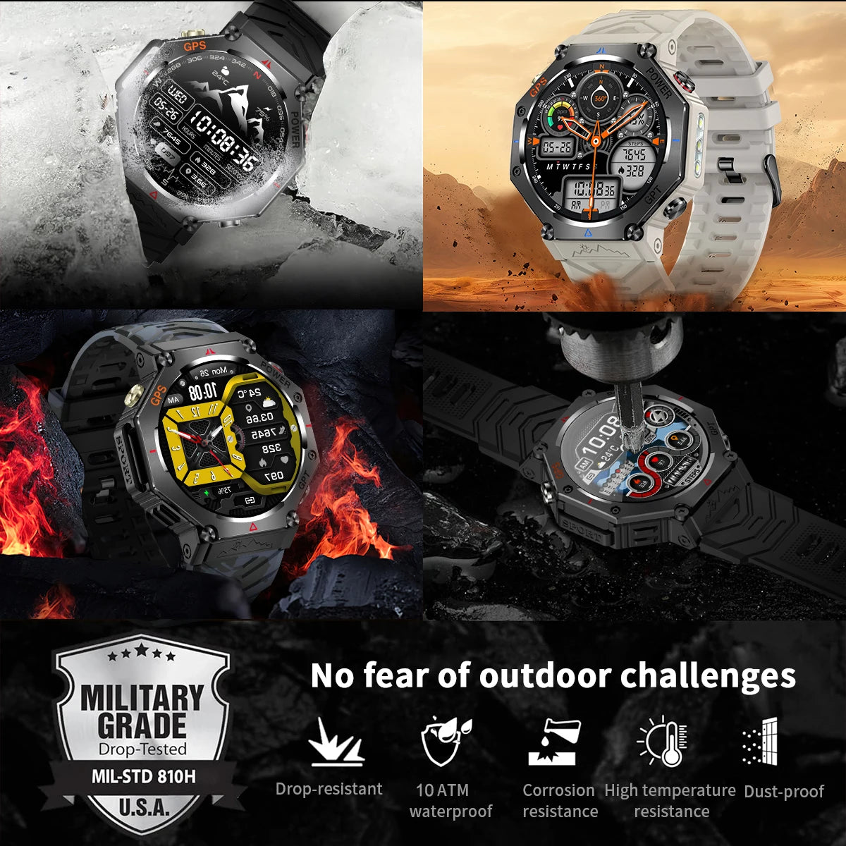 2025 NEW GPS Outdoor Military Sports Watch TR-3 Compass Altimeter Barometric 10ATM Waterproof HD Bluetooth Call Smart Watch