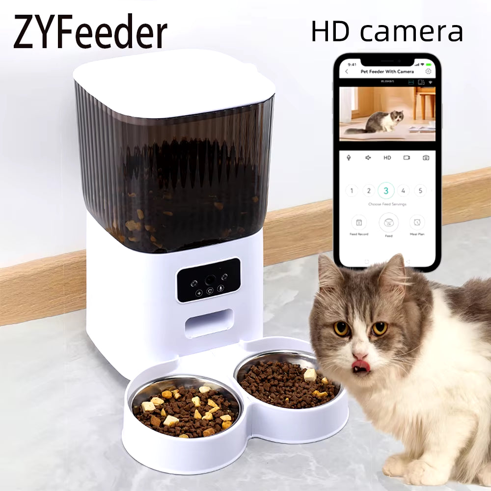 5L Pet Feeder with Camera Automatic Cat Feeder Smart Dog Food Dispenser Wifi Timing Stainless Steel Feeding Bowl(No 5V 2A Plug)