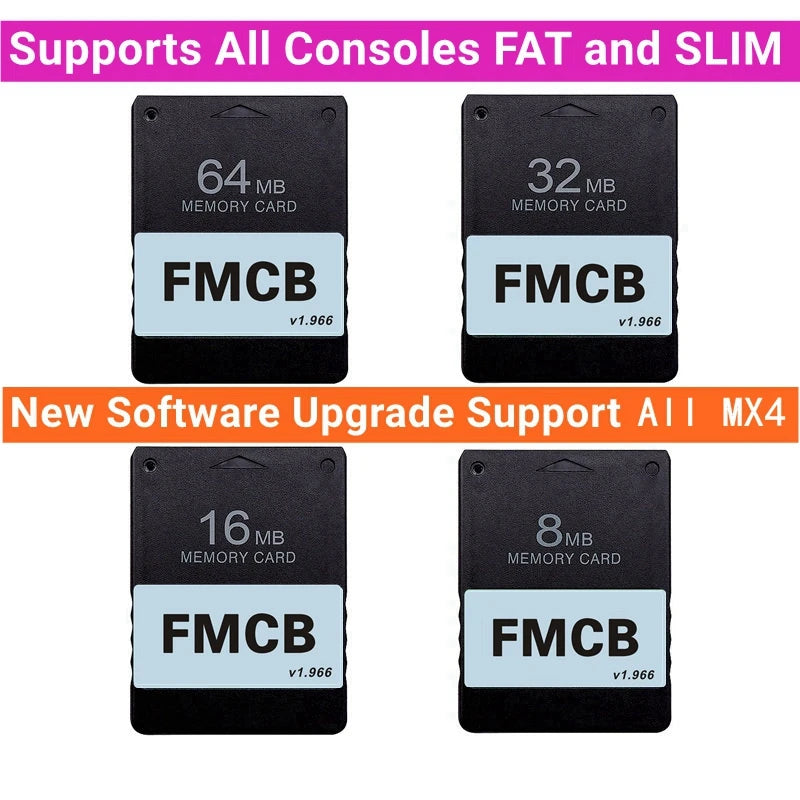 New PS2 FMCB Card FMCB V1.966 8M 16M 32M 64MB Memory Card Supports All Consoles Fat and Slim Update OPL1.2.0 for ALL MX4