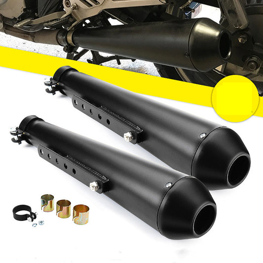 Universal Black Rear Exhaust Pipe with Sliding Bracket for Cafe Racer Motorcycles - Set of 2