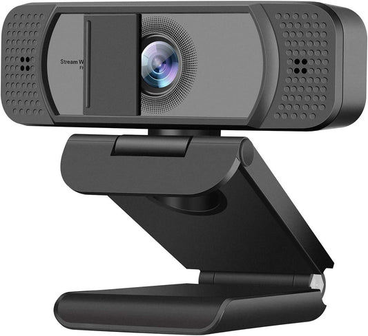 1080P Webcam with Privacy Cover for Desktop Computer PC, High Definition Wide-Angle View, Stereo Microphone, USB Plug and Play, Low-Light Correction