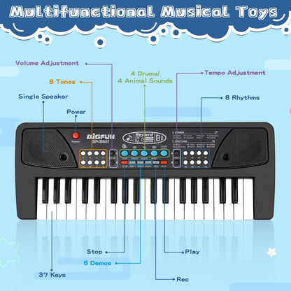 Educational Kids Keyboard Piano with Microphone - 37 Keys Electronic Piano for Boys and Girls, Ideal Musical Toy Gift for Ages 3-6