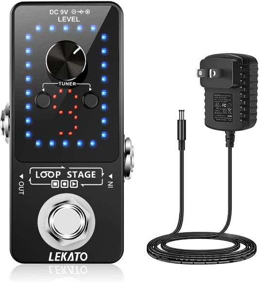 ProGuitar Looper Pedal with Tuner Function, 9 Loops and 40 Minutes Record Time - Includes USB Cable and 9V 0.6A Power Supply Adapter
