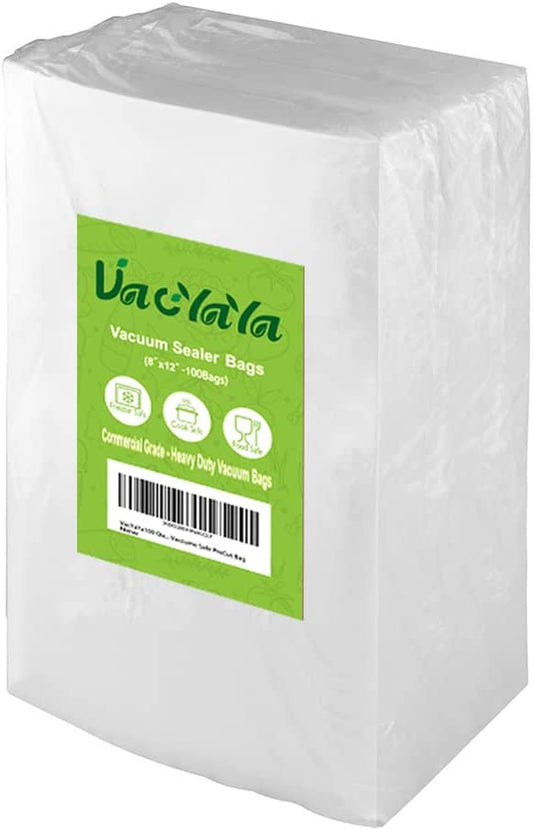 100 Quart 8 x 12 Inch Heavy Duty Freezer Food Vacuum Sealer Storage Bags - BPA Free, Sous Vide Safe, and Precut for Convenient Use