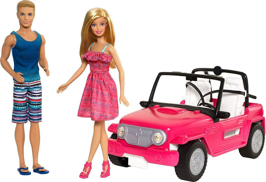 "Barbie and Ken's Stylish Beach Cruiser: A Pink Convertible for Fun in the Sun!"
