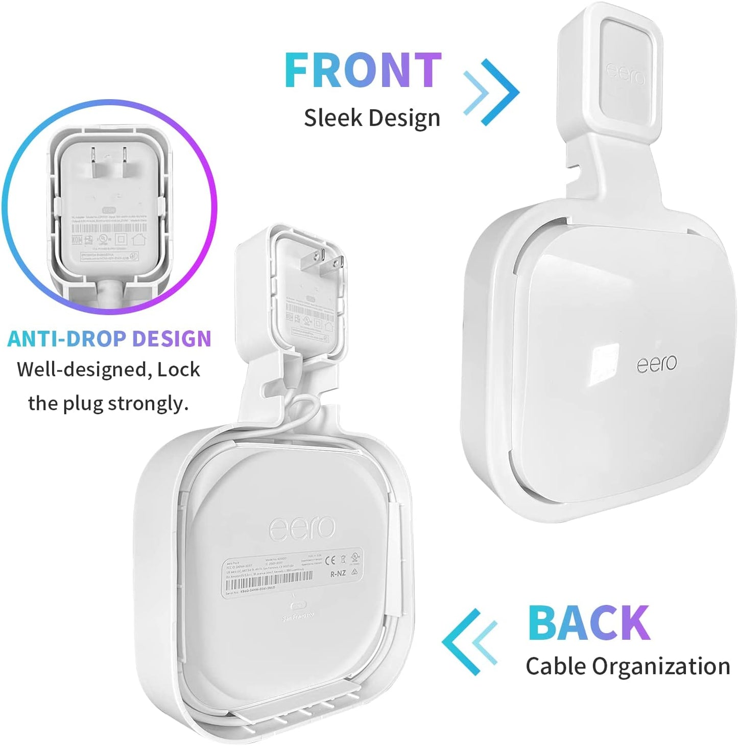 Upgraded Wall Mount Holder for Eero Pro 6E/Pro 6 Mesh Wi-Fi System - Outlet Wall Mount Stand Bracket for Eero Pro 6E Tri-Band Mesh - Wall Bracket for Eero Pro 6 Extender Router Wire Organizer (3-Pack)