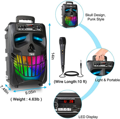 Portable Wireless Bluetooth Karaoke Machine with Rechargeable PA System, Lights, Microphone - Ideal for Home, Outdoor Parties, Birthdays, and Christmas Gifts