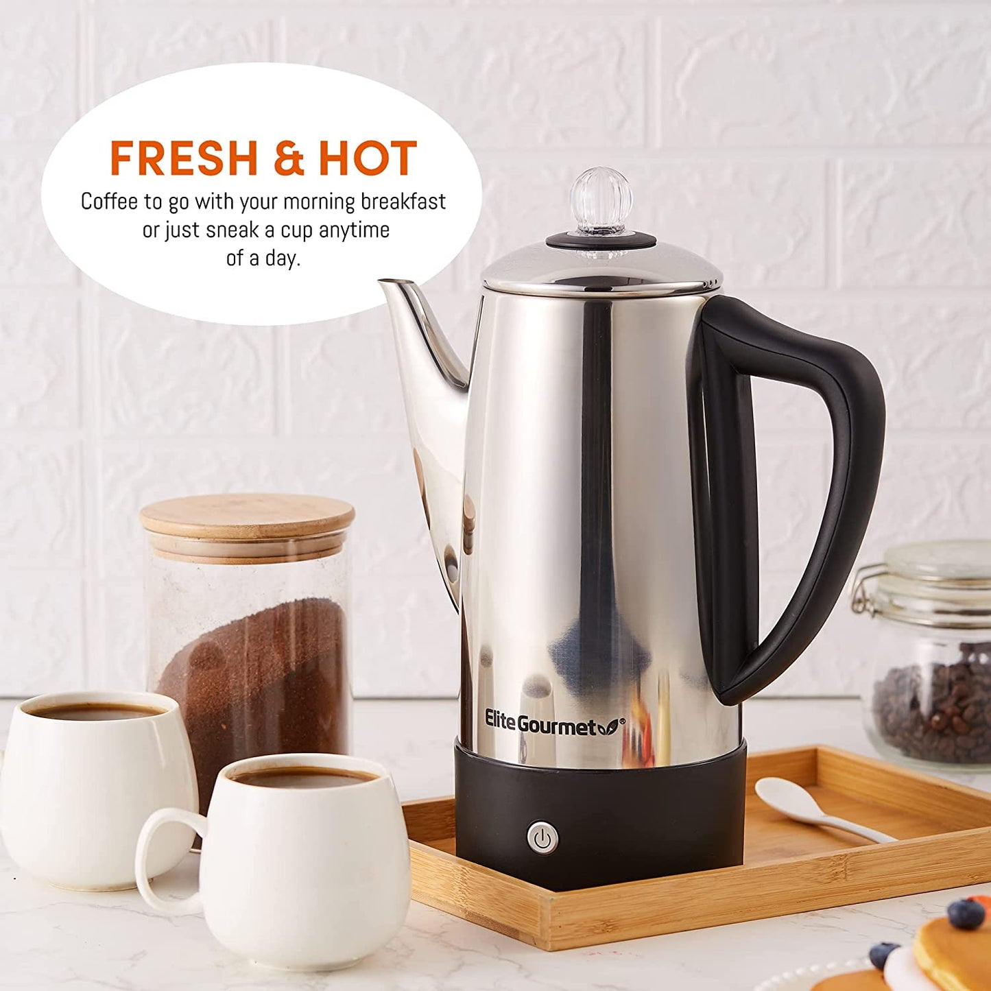 Professional Stainless Steel Electric Coffee Percolator with Keep Warm Feature, Clear Brew Progress Knob, Cool-Touch Handle, Cordless Serve - 12 Cups