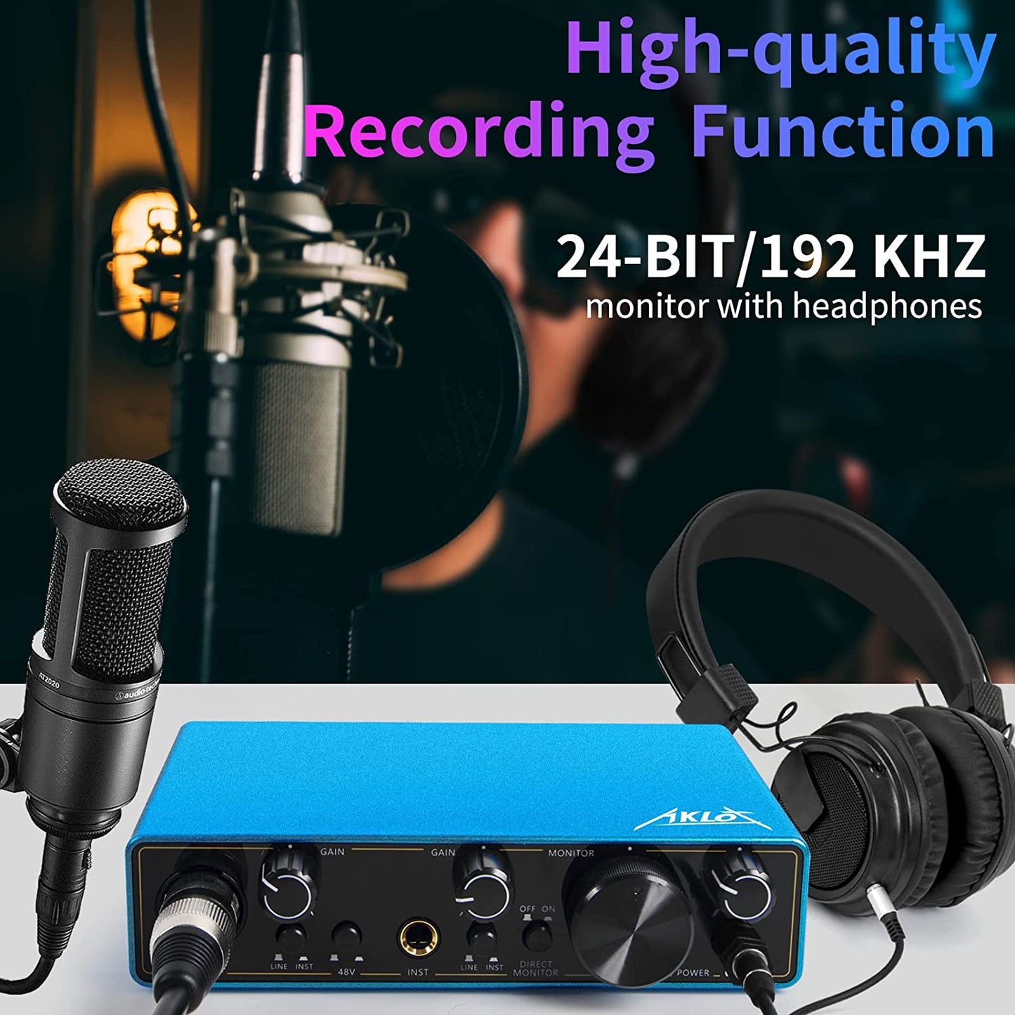 High-Fidelity USB Audio Interface with XRL Inputs, Ideal for Musicians, Podcasters, and Producers - Studio-Quality Recording with 24-Bit/192 kHz Resolution, Compatible with PC, Windows, and Mac