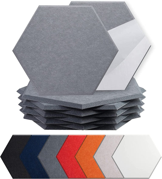 High Density Acoustic Panels - Hexagonal Self-Adhesive Soundproof Foam Wall Art Panels - 14"X12"X0.4" Sound Dampening Wall Decor Artwork - Pack of 8 - Soundproof Sticker Included (Moon Gray)