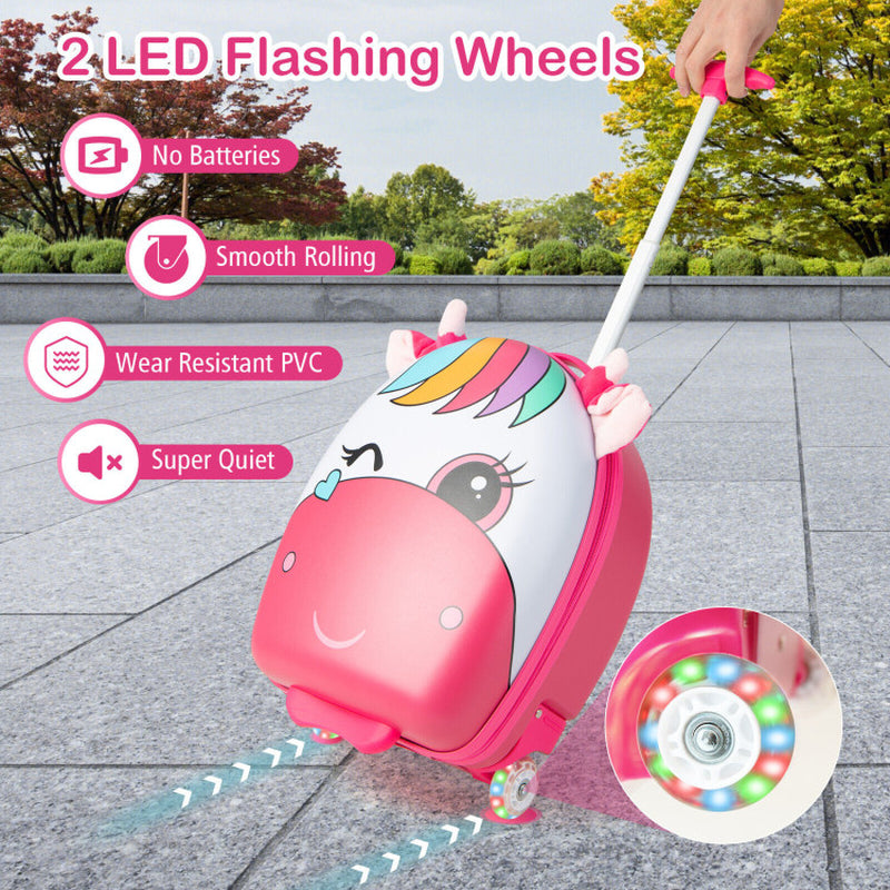 16-Inch Children's Rolling Luggage with Two Flashing Wheels and Telescopic Handle