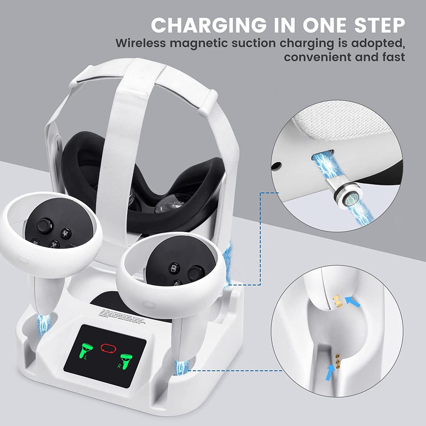 VR Charging Dock for Oculus Quest 2: Charging Station with Rechargeable Batteries, USB-C Charger, and Elite Strap Compatibility
