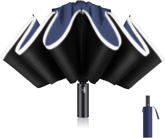 Umbrella UPF 50+ 99% UV Protection, Reflective Safety Strip, Sturdy Windproof, Travel Portable, Automatic | Reverse Folding Umbrella